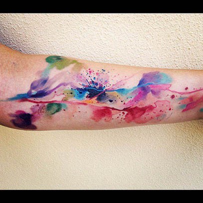 Watercolor Abstract Tattoo On Forearm