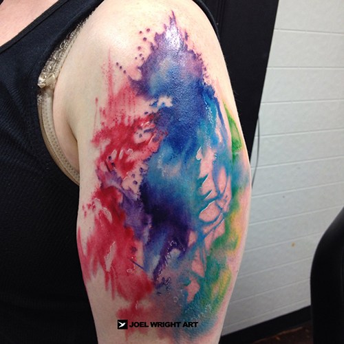 Watercolor Abstract Tattoo On Shoulder