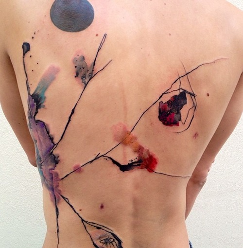 Watercolor Abstract Watercolor Tattoo On Full Back