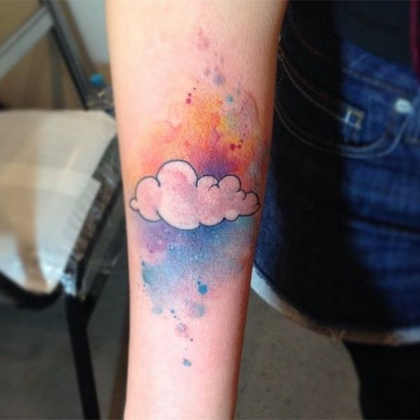 Watercolor Clouds Tattoo Design For Forearm