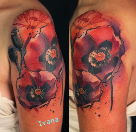 Watercolor Poppy Flower Tattoo Design For Shoulder