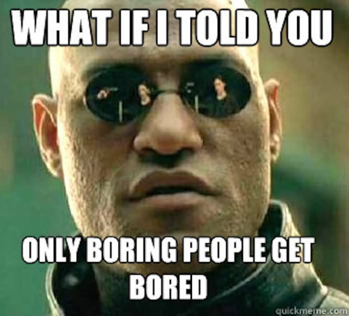 What If I Told You Only Boring People Get Bored Funny Bored Meme Picture
