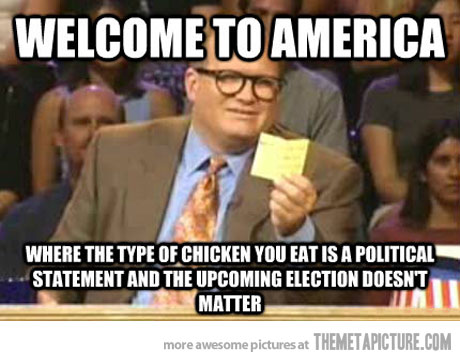 Where The Type Of Chicken You Eat Is A Political Statement And The Upcoming Election Doesn't Matter Funny American Meme Image