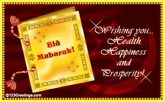 Wishing You Health, Happiness And Prosperity Eid Mubarak Glitter