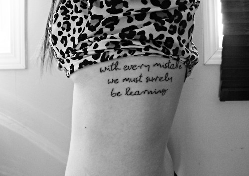 With Every Mistake We Must Surely Be Learning Beatles Lyrics Tattoo On Side Thigh