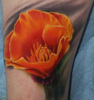 Yellow Poppy Flower Tattoo Design For Sleeve