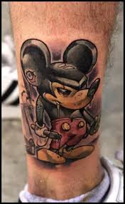 Zombie Mickey Mouse Tattoo On Leg