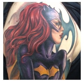 Amazing Batgirl Tattoo On Right Shoulder