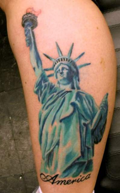 America - Cool Statue Of Liberty Tattoo Design For Leg