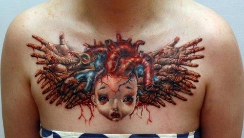 Attractive Horror Tattoo On Women Chest