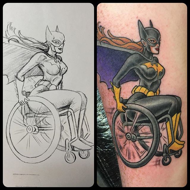 Batgirl On Wheel Chair Tattoo Design