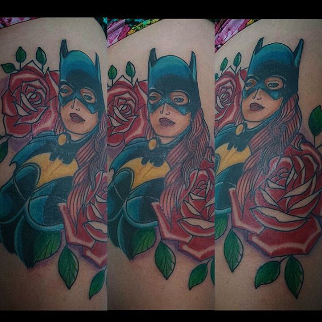 Batgirl With Roses Tattoo Design