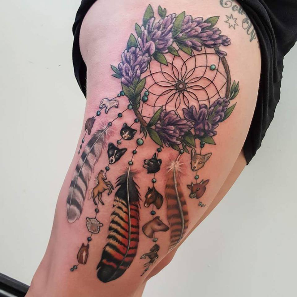 Beautiful Dreamcatcher Tattoo On Right Thigh