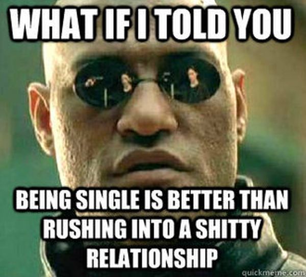 Being Single Is Better Than Rushing Into A Shitty Relationship Very Funny Alone Meme Image