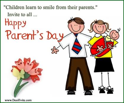 Children Learn To Smile From Their Parents Invite To All Happy Parents Day Clip Art