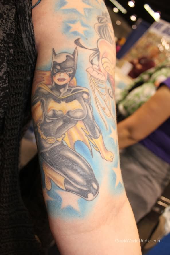Classic Batgirl Tattoo On Half Sleeve