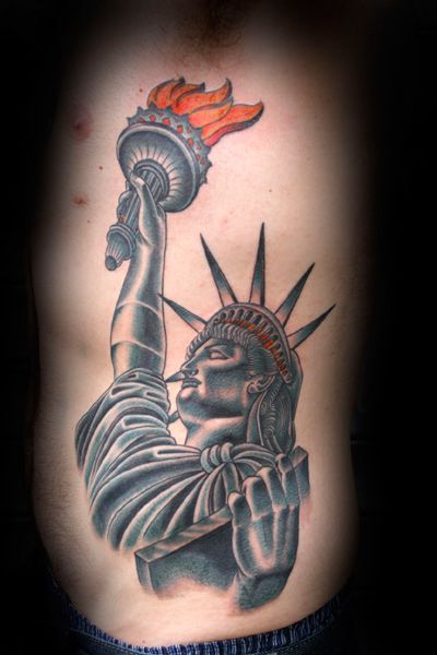 Classic Statue Of Liberty Tattoo On Side Rib