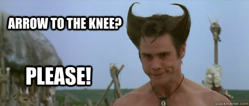 Funny Jim Carrey Meme Arrow To The Knee Please Image