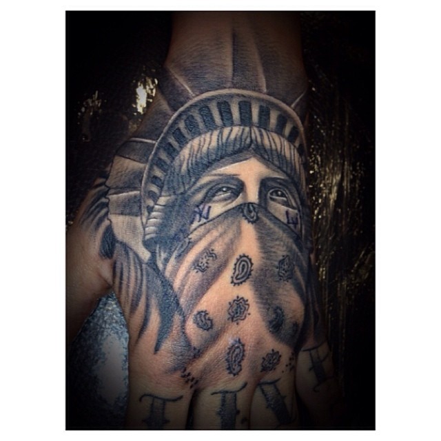 Gangster Statue Of Liberty Tattoo On Hand