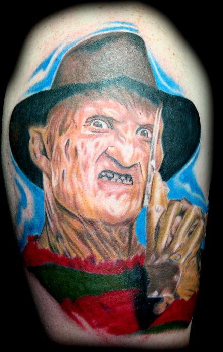 Horror Freddy Krueger Portrait Tattoo Design For Half Sleeve