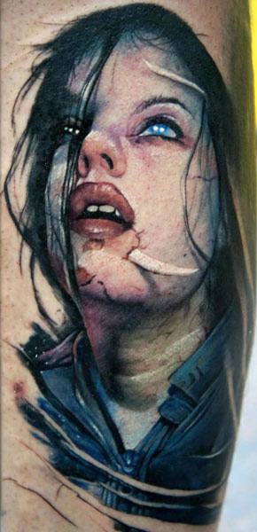 Horror Girl Portrait Tattoo Design By Domantas Parvainis