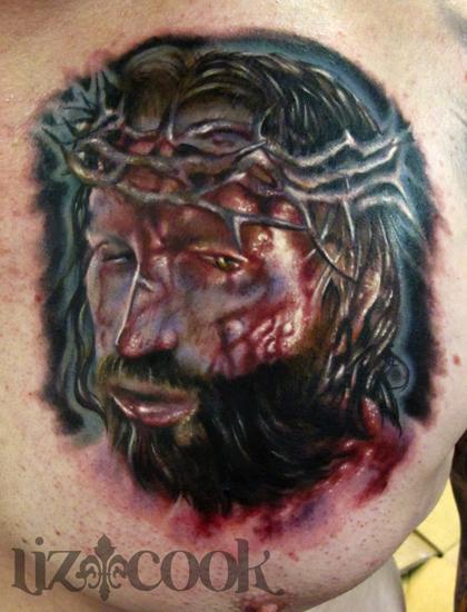 Horror Jesus Face Tattoo Design For Man Chest