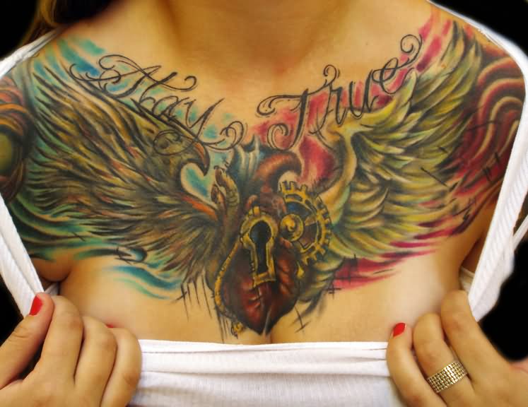 Horror Real Heart With Wings Tattoo On Chest