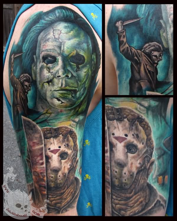 Horror Tattoo On Right Half Sleeve By JakubNadrowski