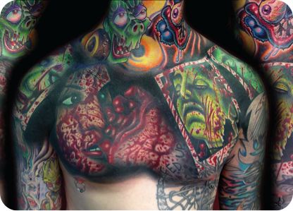 Horror Zombie Tattoo On Man Chest By Brandon Bond