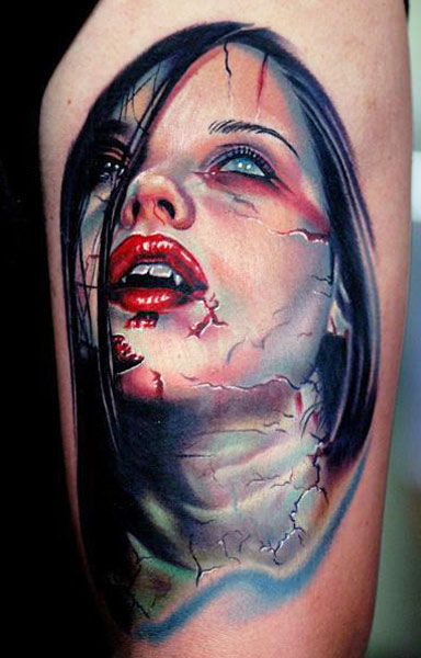 Inspiring 3D Horror Girl Portrait Tattoo Design By Nikko Hurtado