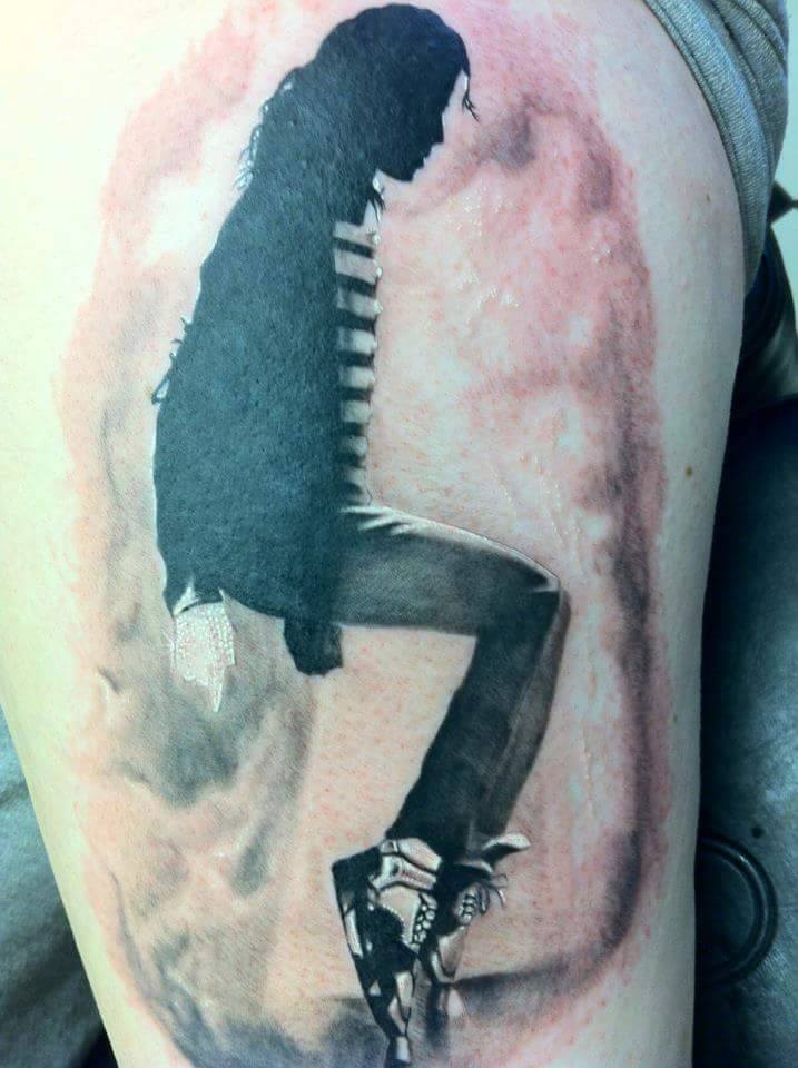 Michael Jackson Tattoo On Thigh by Nipper Williams