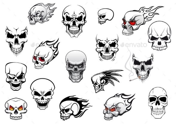 Simple Horror Skulls Tattoo Flash