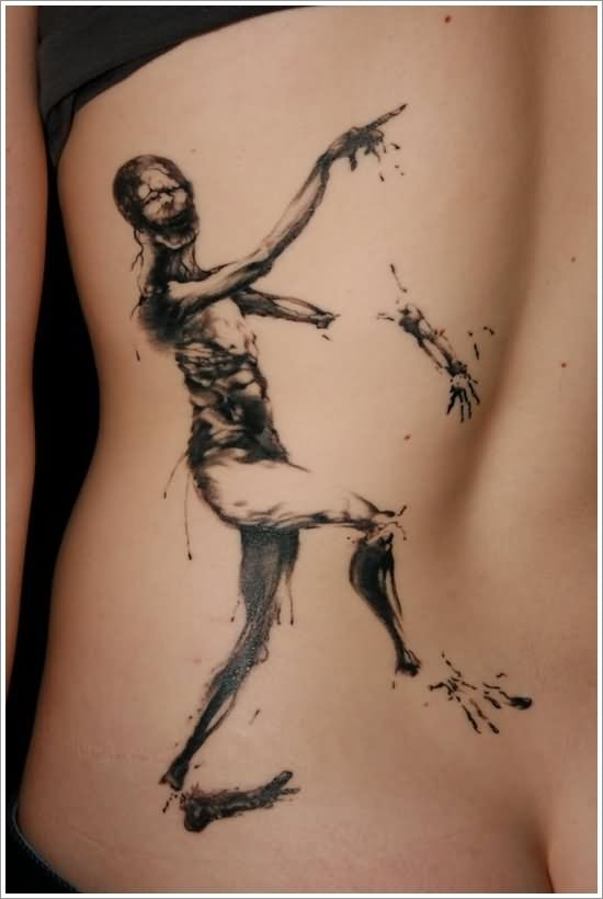 Simple Horror Zombie Tattoo On Back