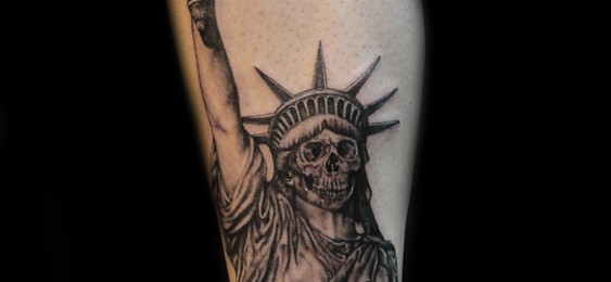 Statue Of Liberty Skeleton Tattoo Design For Sleeve