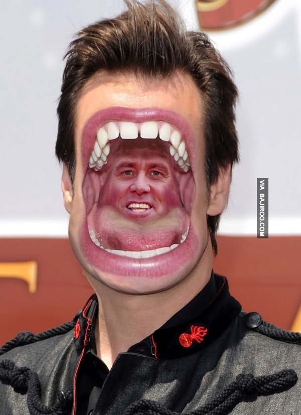 Very Funny Photoshop Jim Carrey Laughing Face Picture