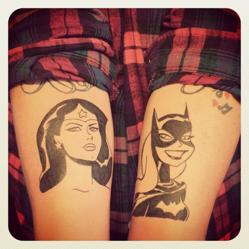 Wonder Women And Batgirl Tattoo On Both Forearm
