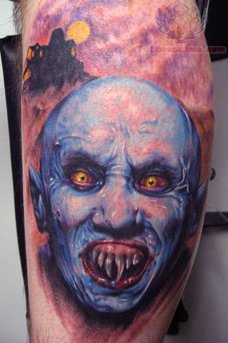 Wonderful Horror Portrait Tattoo Design For Leg