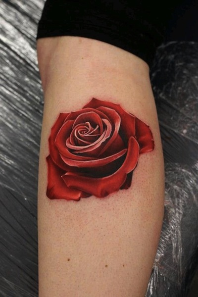 3D Red Rose Tattoo Design For Girl Leg Calf By Michelle Maddison