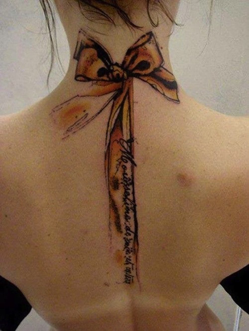 Abstract Bow Tattoo On Women Back Neck