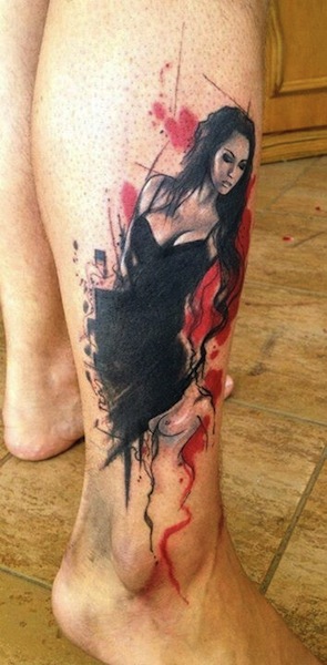 Abstract Girl Tattoo On Right Leg