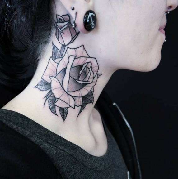 Abstract Rose Tattoo On Side Neck