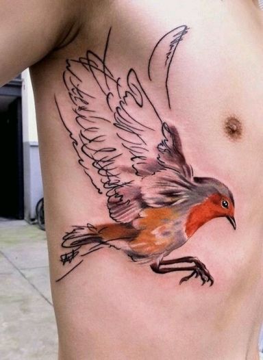 Abstract Sparrow Tattoo On Side Rib
