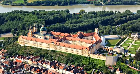 Adorable Aerial View Of The Melk Abbey In Austria