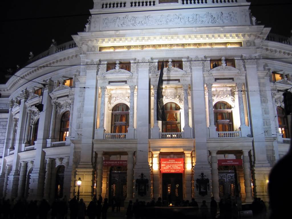 Adorable Night View Of The Main Entrance Of Burgtheater