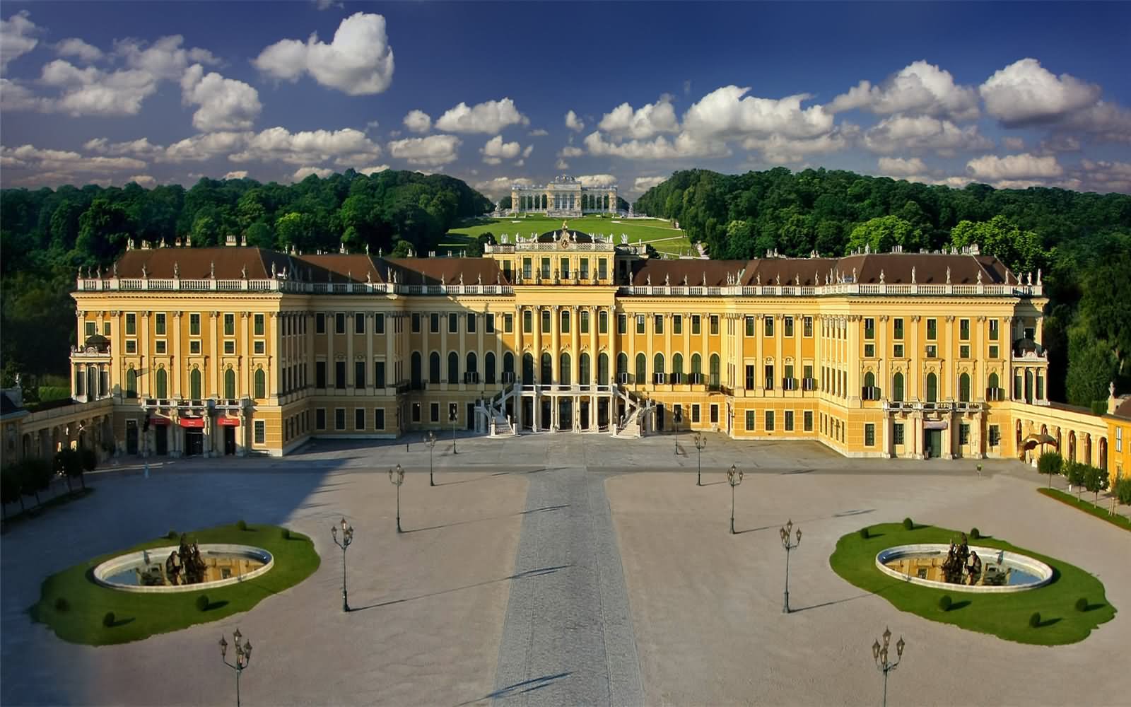 Aerial Front View Of The Schonbrunn Palace In Vienna, Austria