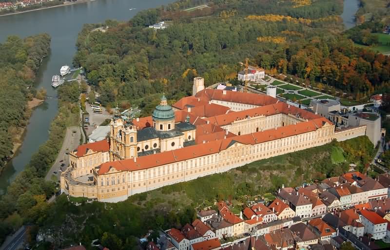 Aerial View Of The Melk Abbey In Austria