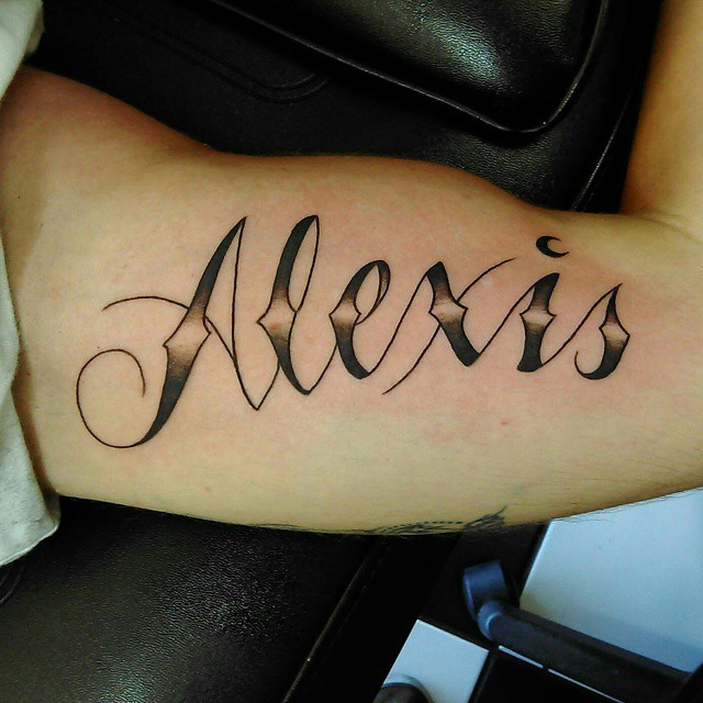 Alexis Name Tattoo Design For Bicep