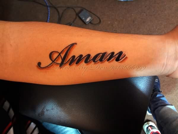 Aman Name Tattoo On Left Forearm