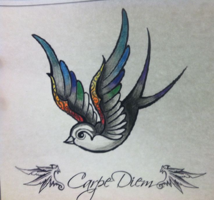 Amazing Carpe Diem Sparrow Tattoo Design