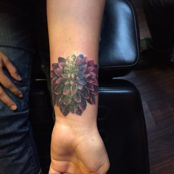 Amazing Dahlia Flower Tattoo On Wrist